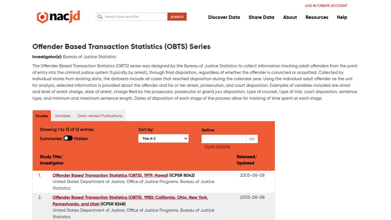 Offender Based Transaction Statistics (OBTS) Series